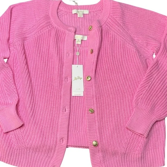 Lilly Pulitzer Bristow Ribbed Cardigan & Matching Tank Set In Pink Bliss NWT XL - Picture 11 of 16